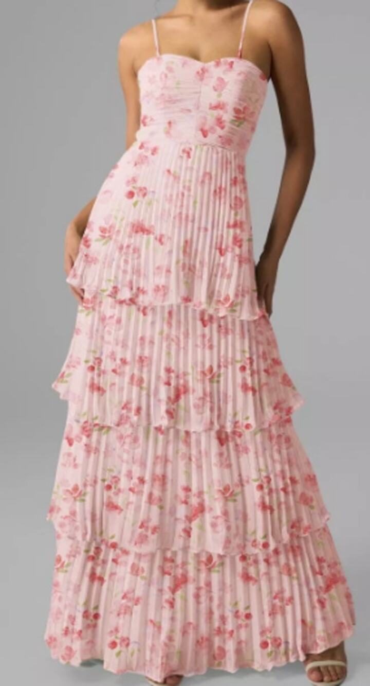 AW BRIDAL SZ 6 S floral peach blossom breeze Ann chiffon formal maxi dress 0B17